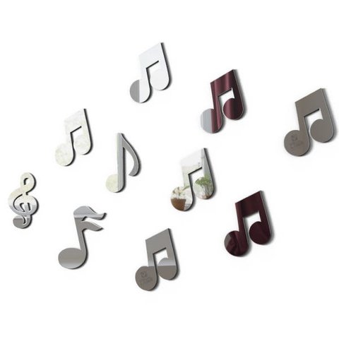 Espelho Decorativo Cifras Notas Musicais Kit 10Pç 10cm