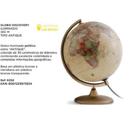Globo Terrestre Político Discovery Iluminado Abajur 30cm - 2