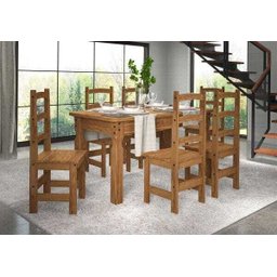 Conjunto Mesa de Madeira 1,60 com 6 Cadeiras (903 Itália) - Caramelo - 1