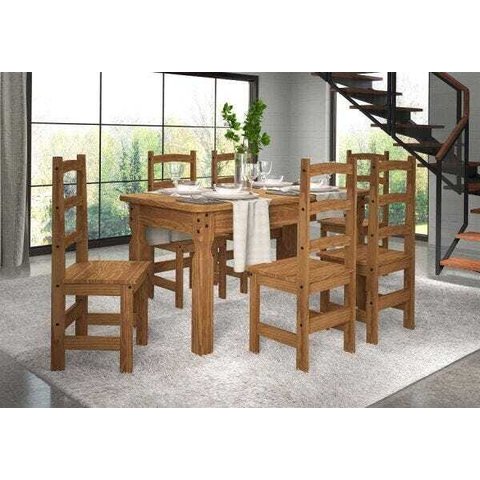Conjunto Mesa de Madeira 1,60 com 6 Cadeiras (903 Itália) - Caramelo