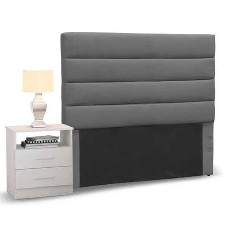 Cabeceira Cama Box Solteiro 90cm Greta Suede Cinza e 1 Mesa de apoio Branco - Mpozenato