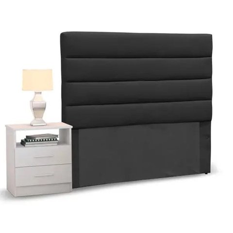 Cabeceira Cama Box Solteiro 90cm Greta Suede Preto e 1 mesa de apoio Branca - Mpozenato