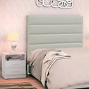 Ver imagem 2 de Cabeceira Cama Box Solteiro 90cm Greta Corano Bege e 1 Mesa de apoio Branca - Mpozenato