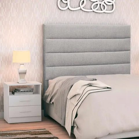 Cabeceira Cama Box Solteiro 90cm Greta Linho Cinza e 1 Mesa de capoio Branca - Mpozenato