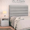 Ver imagem 1 de Cabeceira Cama Box Solteiro 90cm Greta Linho Cinza e 1 Mesa de capoio Branca - Mpozenato