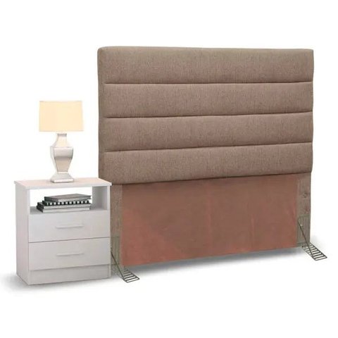 Cabeceira Cama Box Solteiro 90cm Greta Linho Areia e 1 mesa de apoio Branca - Mpozenato