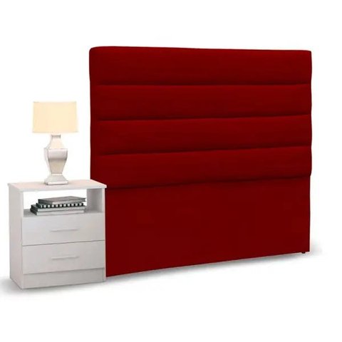 Cabeceira Cama Box Solteiro 90cm Greta Suede Vermelho e 1 Mesa de Cabeceira Branco - Mpozenato