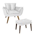 Ver imagem 1 de Poltrona E Puff Opala Pés Palito Suede Branco - LM DECOR