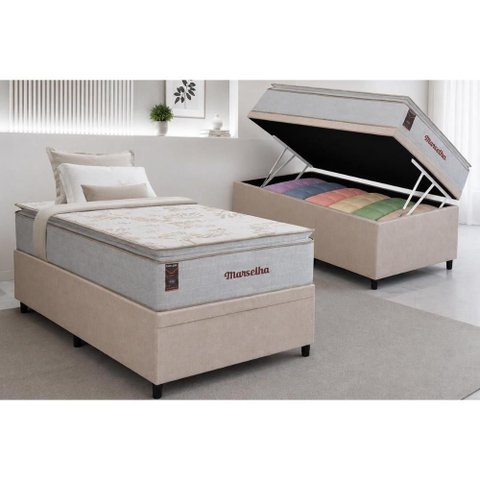 Cama Box Baú Crc Solteiro +Colchão Molas Ensacadas Marselha Hellen 88