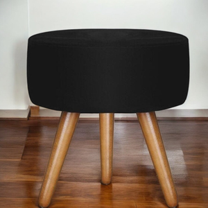 Puff Redondo Bali Decorativo Suede Preto