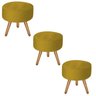 Kit 3 Puffs Redondo Bali Decorativo Suede Amarelo - 1