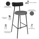 Ver imagem 4 de Kit 06 Banquetas Alta Cozinha Sala Jantar Milão L02 Couríssimo Preto Linho Cinza Escuro - Lyam