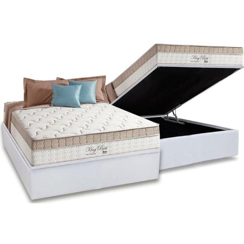 Cama Box Baú Casal: Colchão Molas Ensacadas Superlastic King Best + Base Crc Courano White (