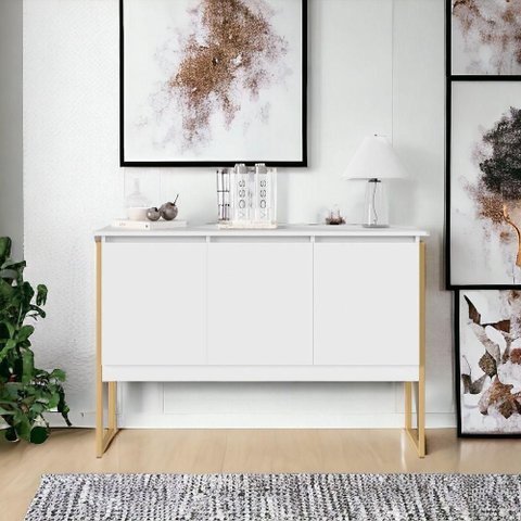Buffet Violeta Industrial 3 Portas MDP Branco Dourado Casah