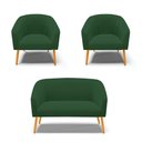 Ver imagem 1 de Kit 01 Namoradeira 02 Lugares e 02 Poltronas Stella Veludo Verde Pés Palito Castanho - D’Rossi