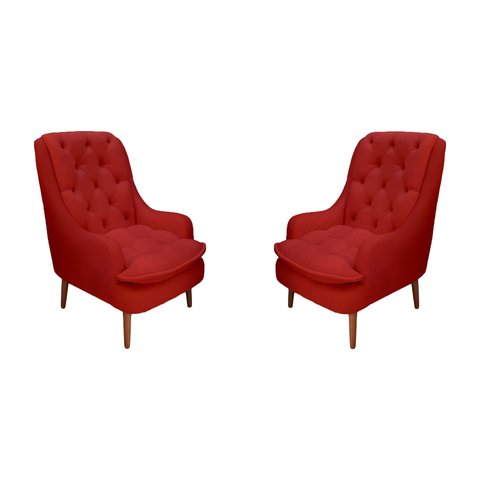 Kit 2 Poltronas Decorativas Lille Suede Vermelho - Dominic Decor