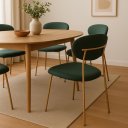 Ver imagem 5 de Kit com 4 Cadeiras Lívia com Estrutura em Aço Dourado – Exclusiva Linho Lincoln Verde