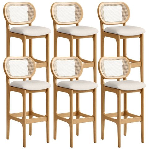 Kit 06 Banquetas Altas para Cozinha Bancada Sala Tela Betta Fixa L02 Linho Cru - Lyam Lyam Decor