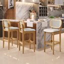 Ver imagem 2 de Kit 06 Banquetas Altas para Cozinha Bancada Sala Tela Betta Fixa L02 Linho Cru - Lyam Lyam Decor
