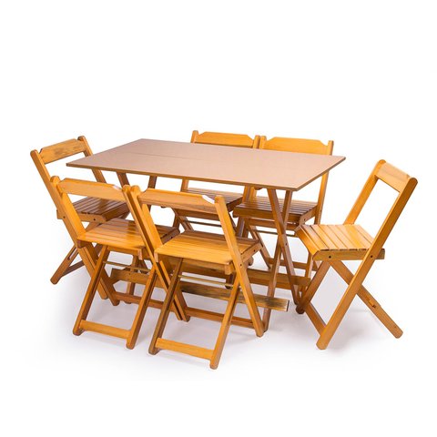 Jogo de Mesa 120x70 com 6 Cadeiras Dobráveis de Madeira Mel - m.B Móveis