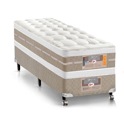 Cama Box + Colchão Castor Solteiro Molas Pocket Silver Star Air Double Face 100x200x74cm