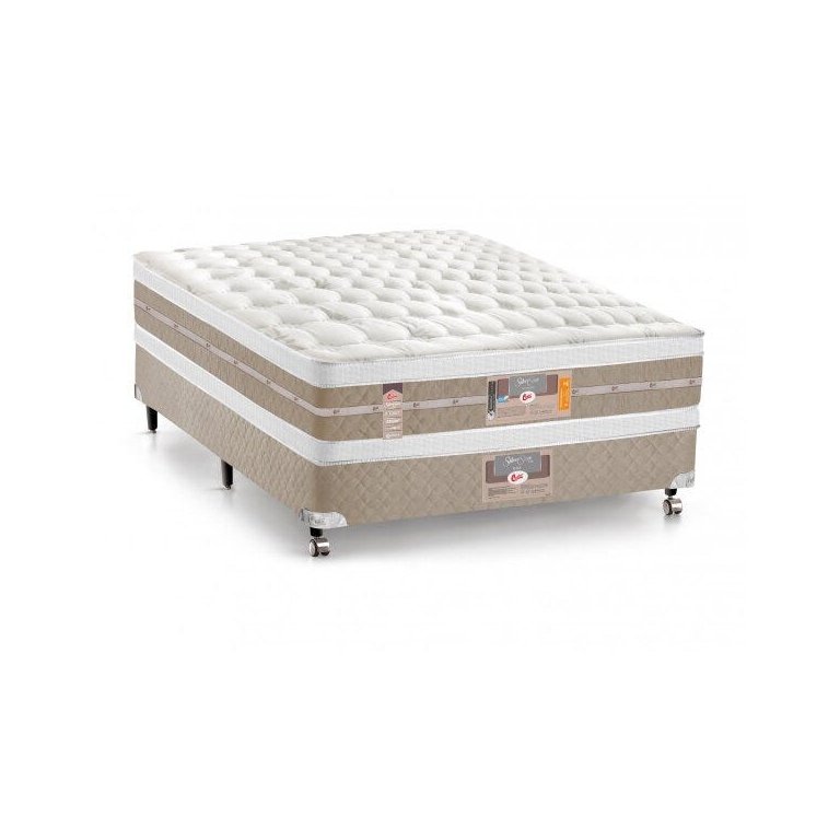 Cama Box + Colchão Castor King Size Molas Pocket Silver Star Air Double Face 193x203x74cm