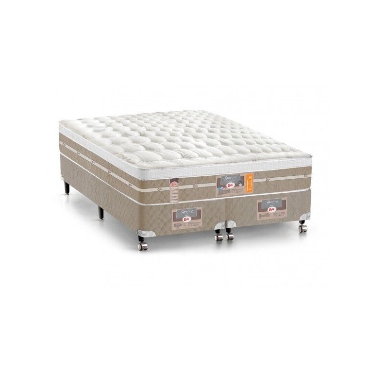 Cama Box + Colchão Castor King Size Molas Pocket Silver Star Air One Face 193x203x72cm