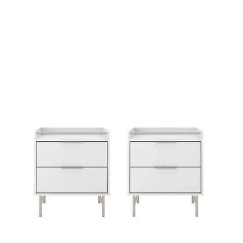 Conjunto 2 Mesas de Cabeceira 2 Gavetas com Led Yves 53 Cm - Branco Fosco C/ Champanhe