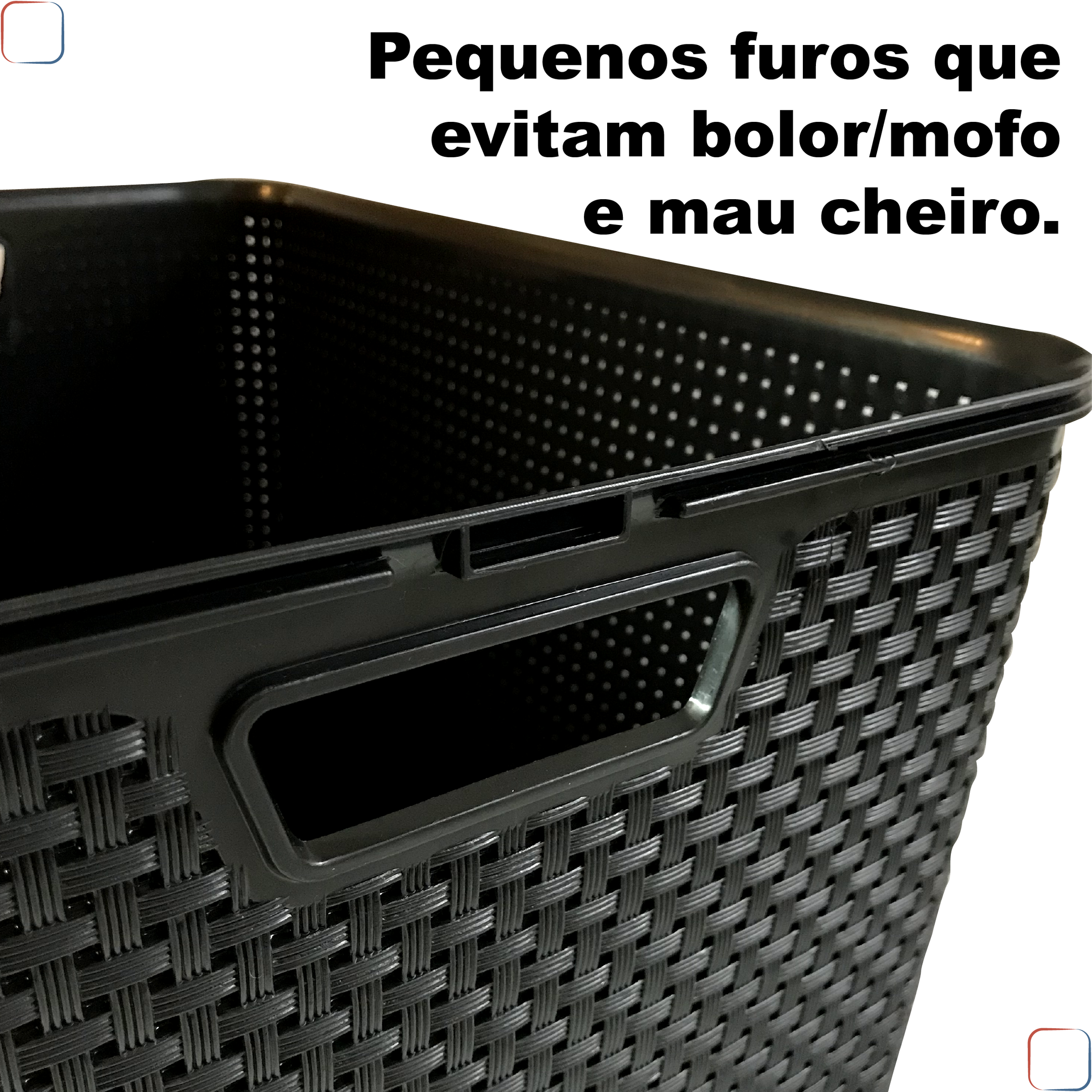 Kit 2 Caixa / Cesta Organizadora Grande 20 Litros Empilhavel Rattan Preta - Cesto Organizador 20l Pa - 4