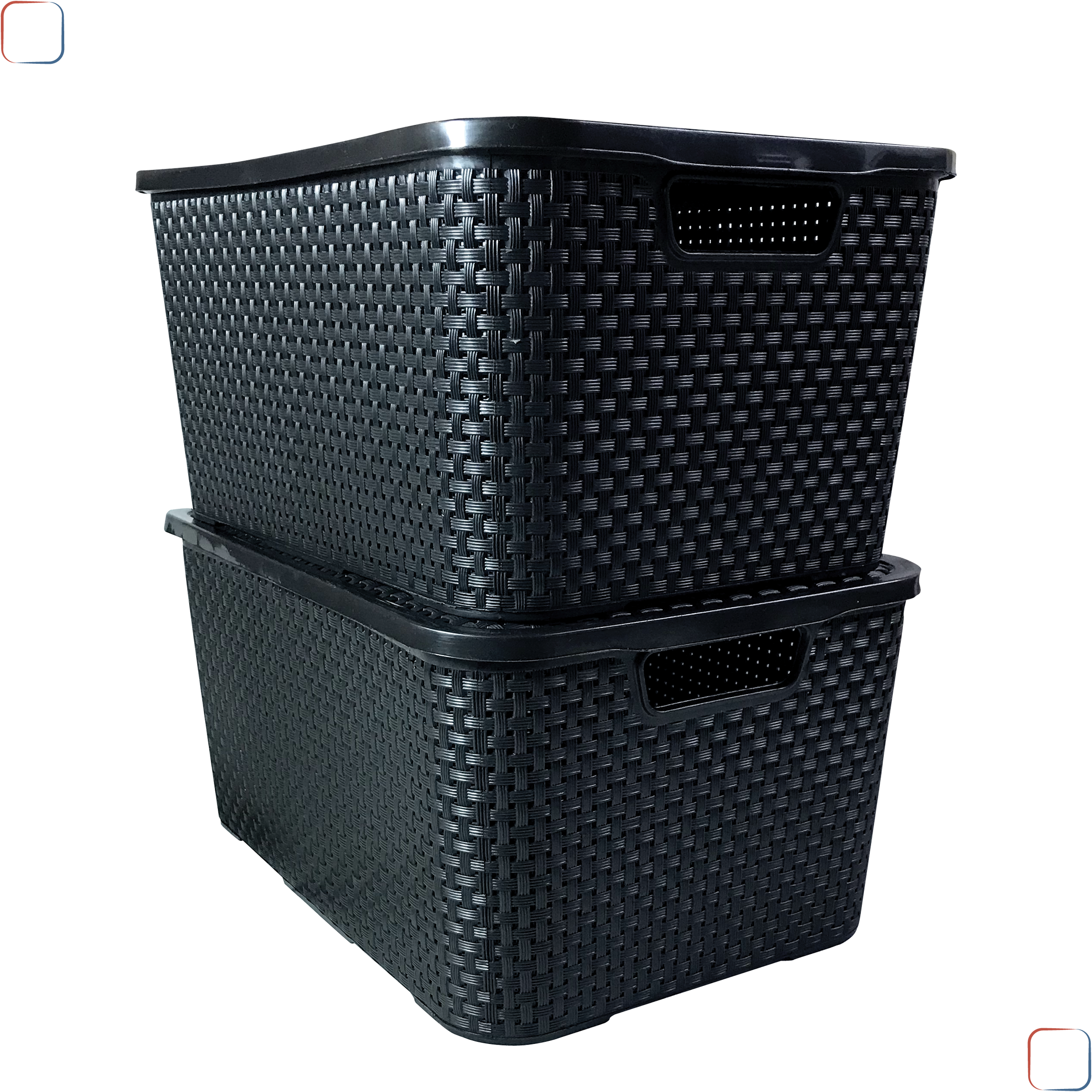 Kit 2 Caixa / Cesta Organizadora Grande 20 Litros Empilhavel Rattan Preta - Cesto Organizador 20l Pa - 1