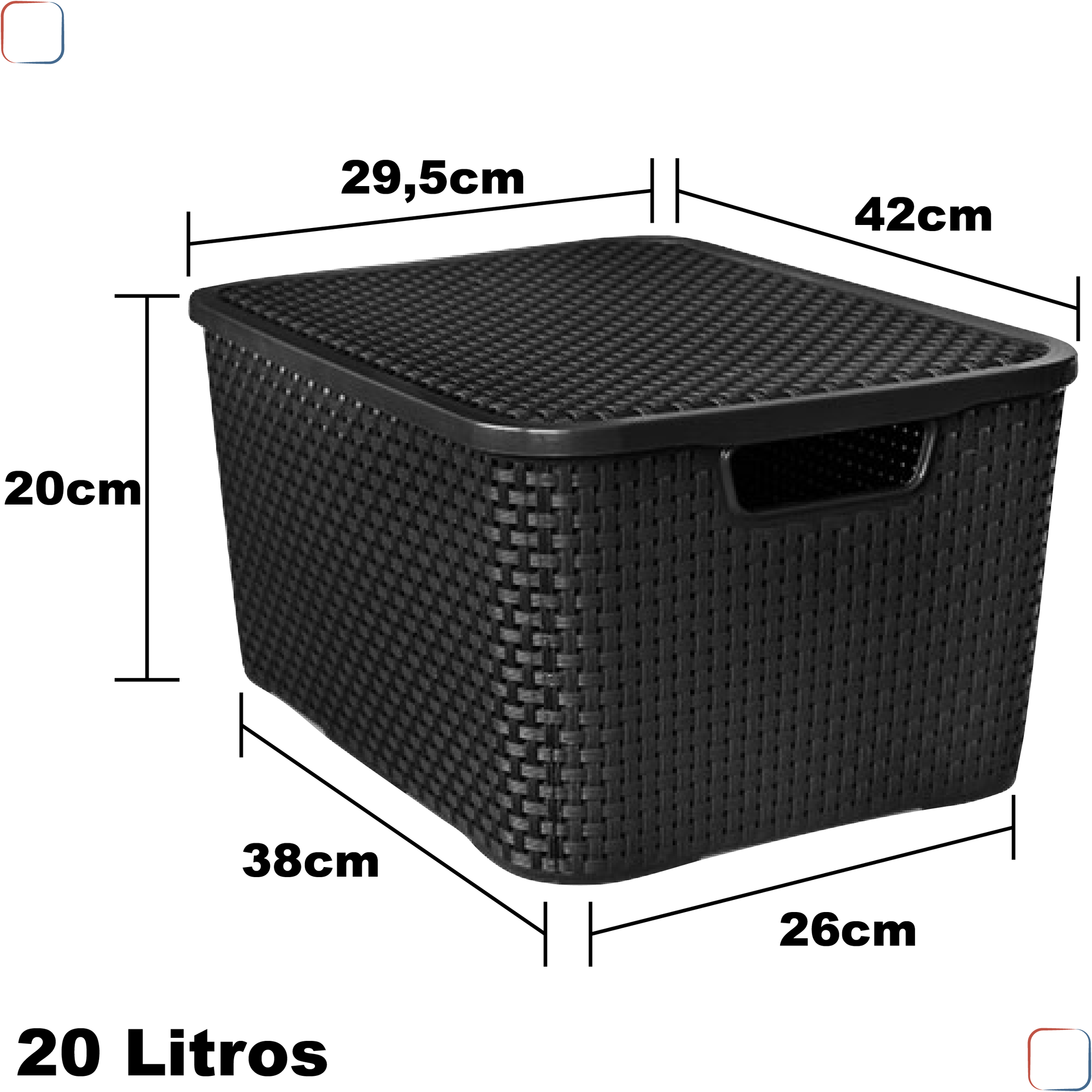 Kit 2 Caixa / Cesta Organizadora Grande 20 Litros Empilhavel Rattan Preta - Cesto Organizador 20l Pa - 2