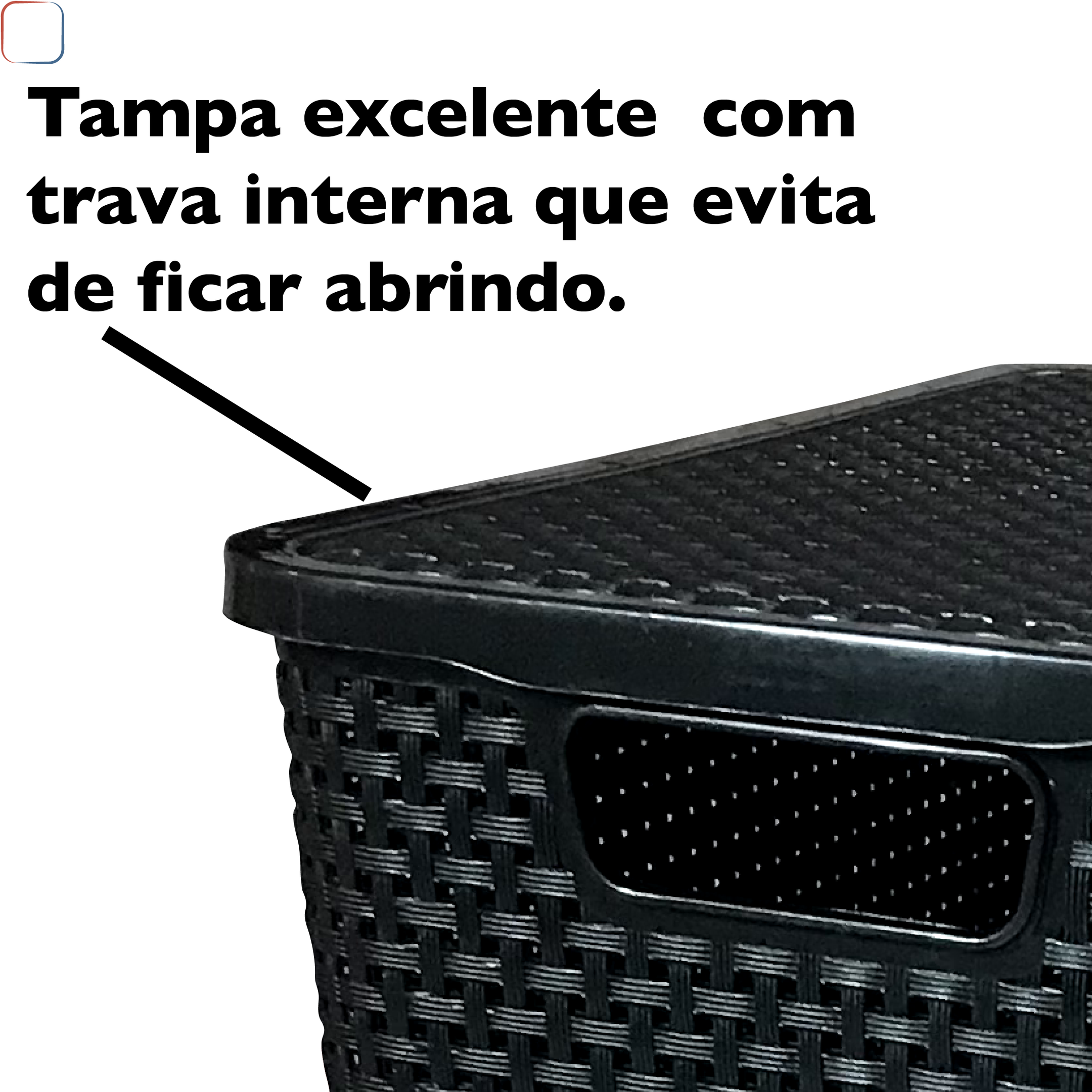 Kit 2 Caixa / Cesta Organizadora Grande 20 Litros Empilhavel Rattan Preta - Cesto Organizador 20l Pa - 3