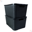 Ver imagem 1 de Kit 2 Caixa / Cesta Organizadora Grande 20 Litros Empilhavel Rattan Preta - Cesto Organizador 20l Pa