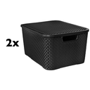 Ver mais imagens de Kit 2 Caixa / Cesta Organizadora Grande 20 Litros Empilhavel Rattan Preta - Cesto Organizador 20l Pa