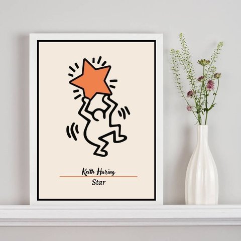 Quadro Keith Haring - The Star 45x34cm - com Vidro:madeira Branca