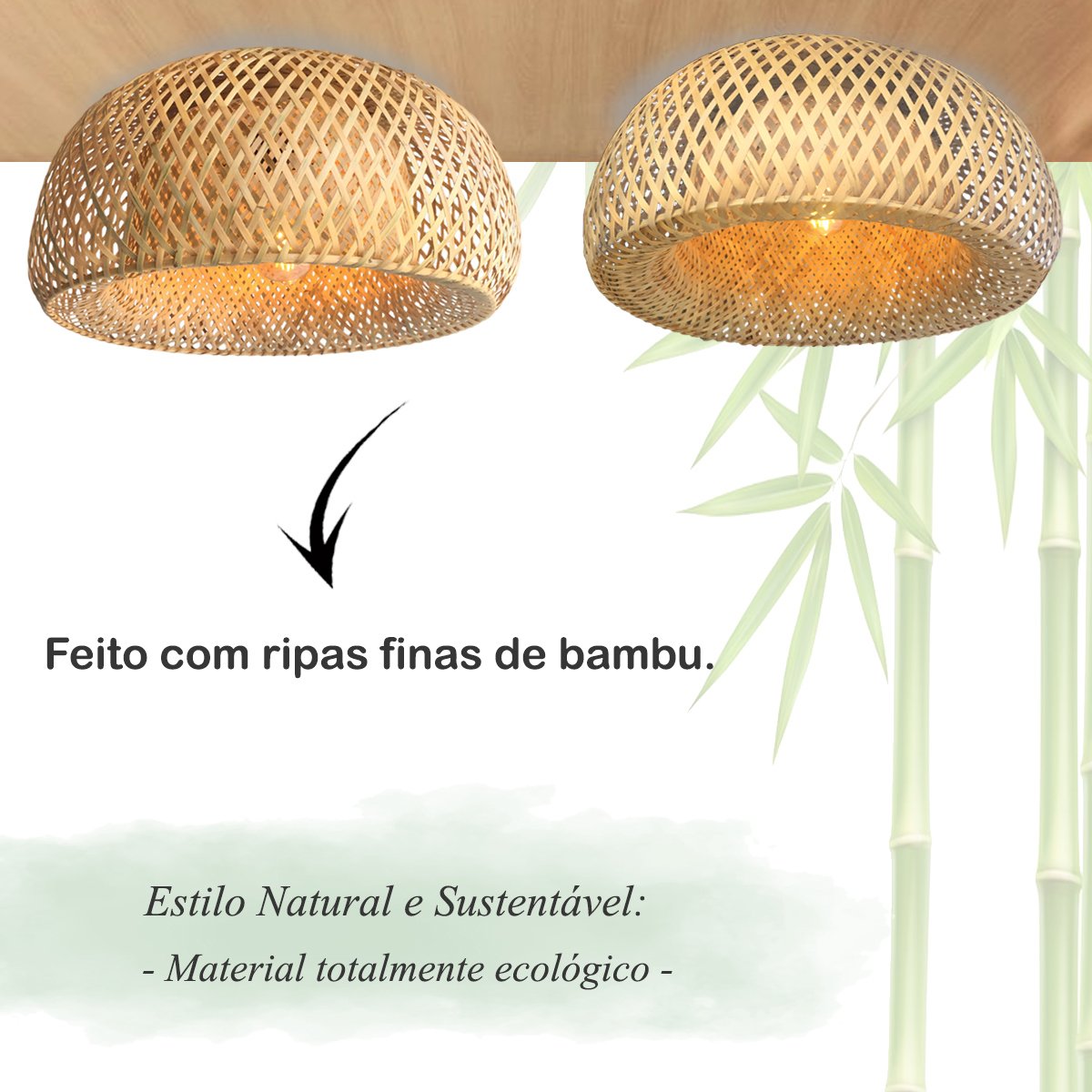 Luminaria de Bambu Teto Artesanal Fibra Natural Sala Nat66 - 2