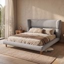 Ver imagem 2 de Cama Box Base Casal com Cabeceira Mochi 138x188 Estofada Orgânica Japonesa Bouclê Cinza - Desk Desig
