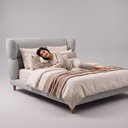 Ver imagem 6 de Cama Box Base Casal com Cabeceira Mochi 138x188 Estofada Orgânica Japonesa Bouclê Cinza - Desk Desig