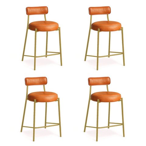 Banqueta Cozinha Alta com Encosto Industrial Dourado Kit 4 Londres Pu Whisky D03 - D'Rossi