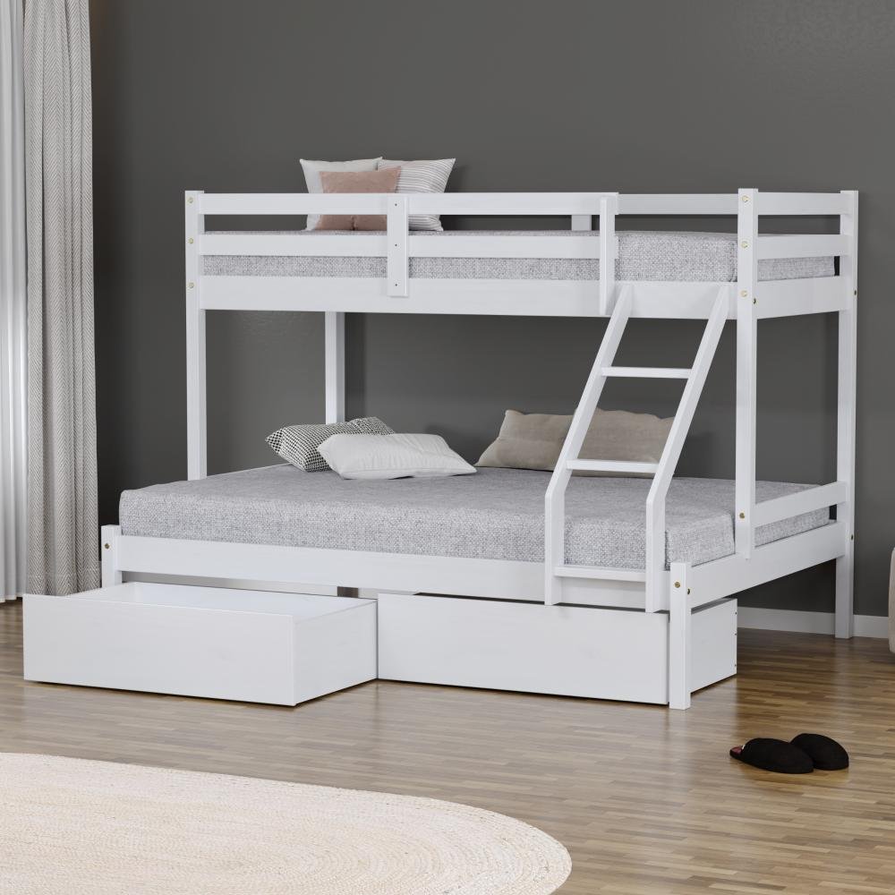 Beliche com Cama Casal Slim Rb com 02 Gavetas Madeira Maciça Branco Housin - 1