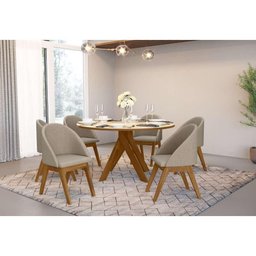 Conjunto Mesa de Jantar Mônaco Tampo com Vidro 6 Cadeiras Isis Madetal - 6