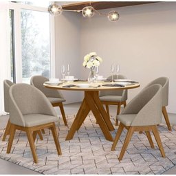 Conjunto Mesa de Jantar Mônaco Tampo com Vidro 6 Cadeiras Isis Madetal - 1