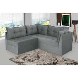 Sofá De Canto 4 Lugares Versátil Veludo Pena Grafite - 1 Sofá De Canto 4 Lugares Versátil Veludo Pena Grafite - 1