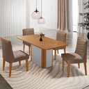 Ver imagem 1 de Mesa de Jantar Isadora 120cm Tampo MDF Laminado 4 Cadeiras Eloise Veludo Capuccino Naturale Off