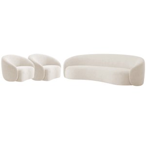 Kit Sofá 3 Lugares 200cm e 2 Poltronas Orgânica Luxo Recepção Amore Linho