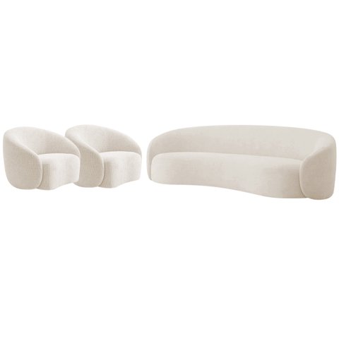 Kit Sofá 3 Lugares 200cm e 2 Poltronas Orgânica Luxo Recepção Amore Linho