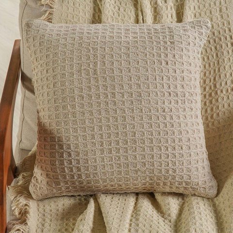 Capa de Almofada Decorativa Waffle 100% Algodão 45x45cm Amendoa