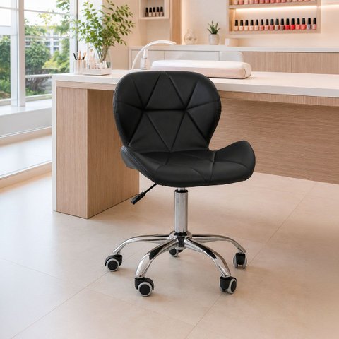 Cadeira Office Eiffel Slim Giratória Base Cromada com Rodízios e Ajuste de Altura Preta