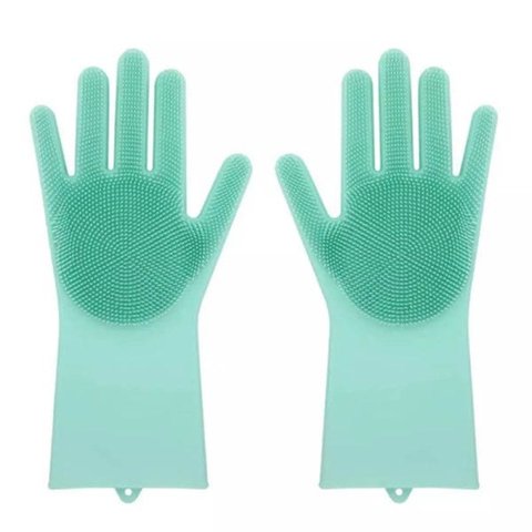 Luva Lava Loucas Verde Escova Silicone Caes Banho Limpeza