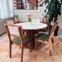 Ver imagem 1 de Conjunto Mesa de Jantar com 4 Cadeiras de Tela Freijó Off Write 100% Mdf Verde
